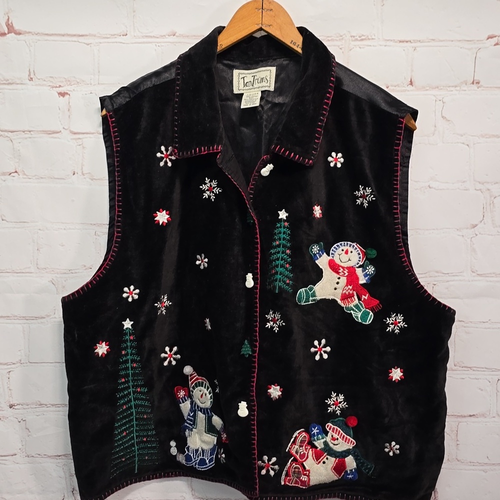 Tantrums Christmas Vest Applique Embroidery Snowman Snowflakes Womens Size XL